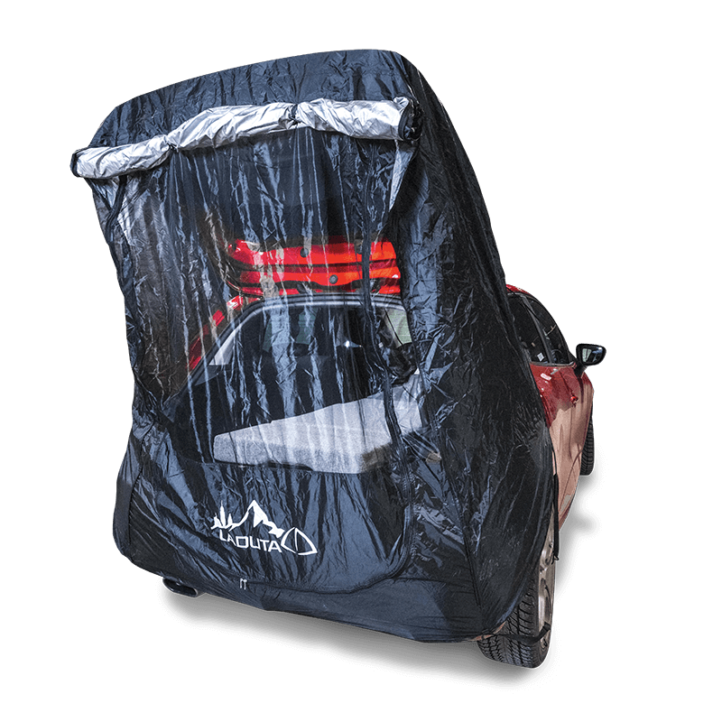 Tenda de bagageira instalada num SUV, ideal para dormir no carro Tenda de bagageira instalada num SUV, ideal para dormir no carro